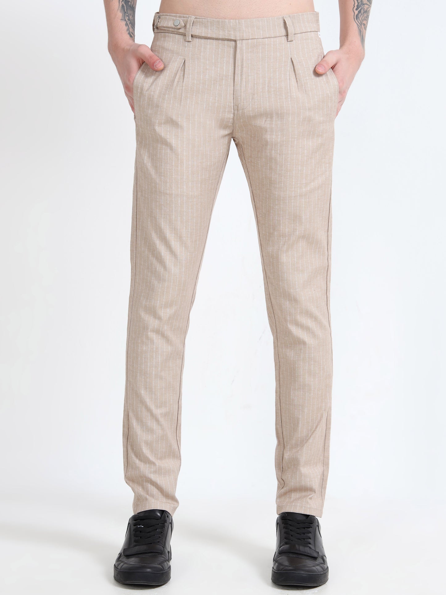 Mens Khaki Dobby Printed Casual Trouser