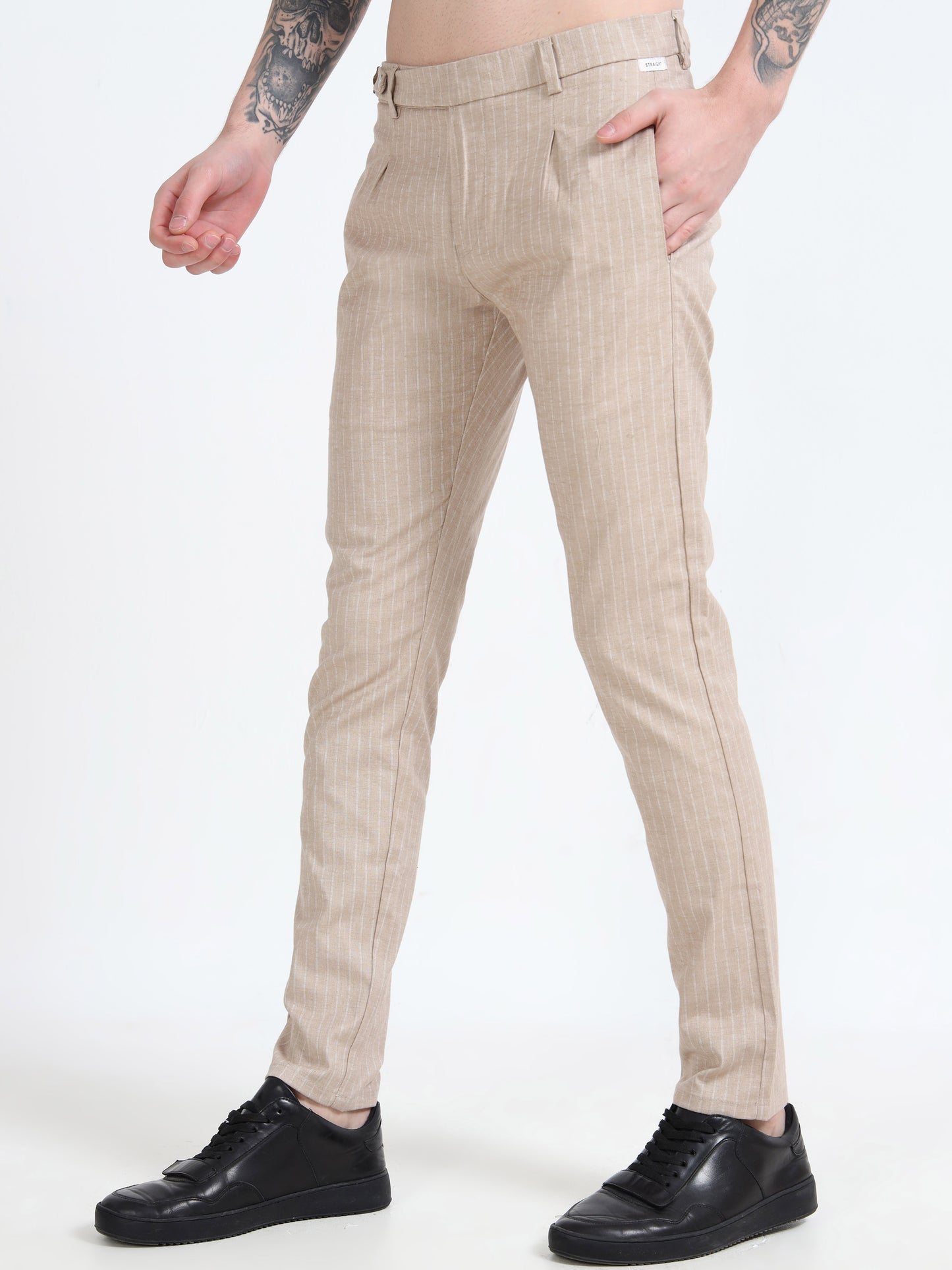 Mens Khaki Dobby Printed Casual Trouser