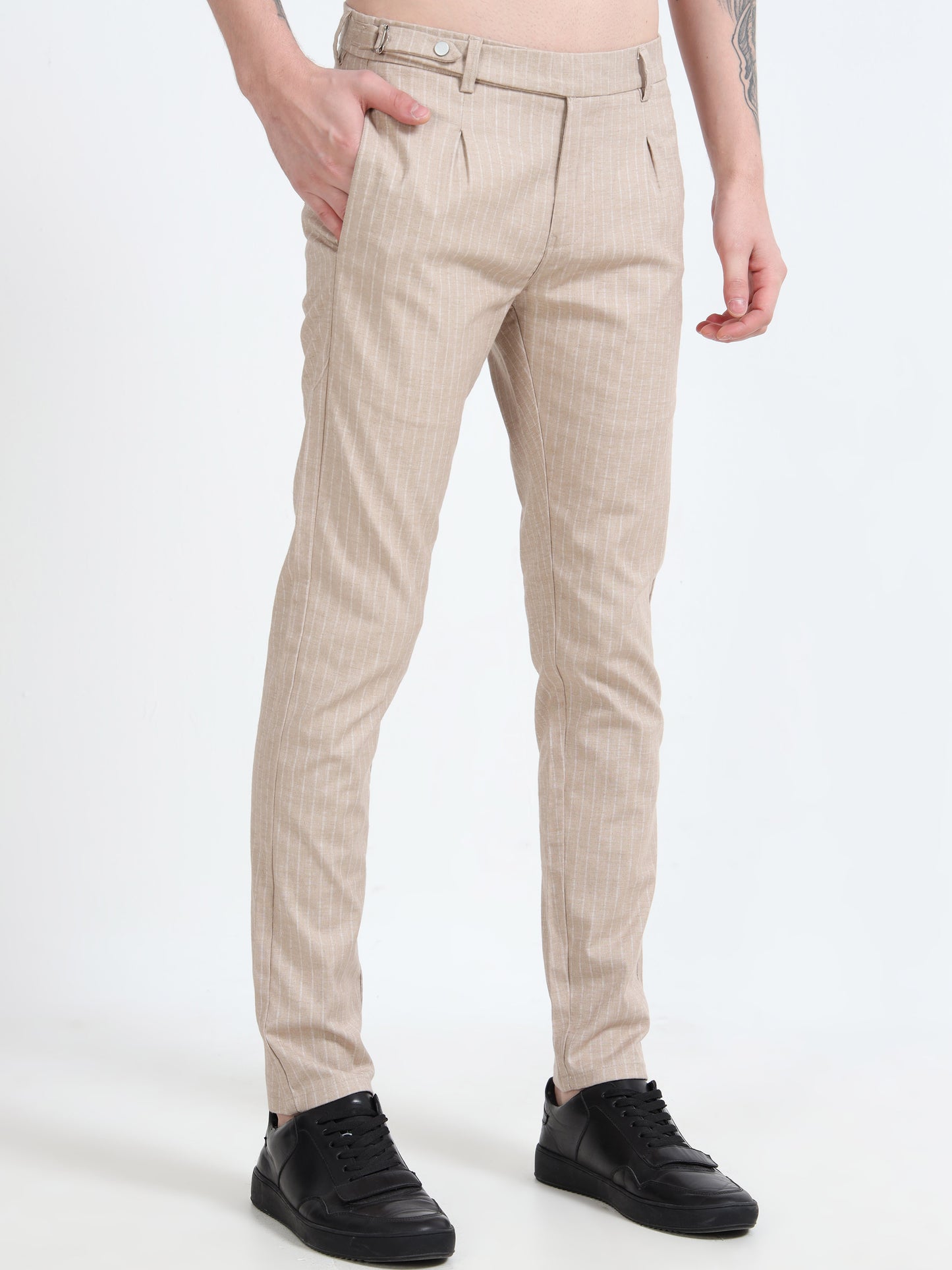 Mens Khaki Dobby Printed Casual Trouser