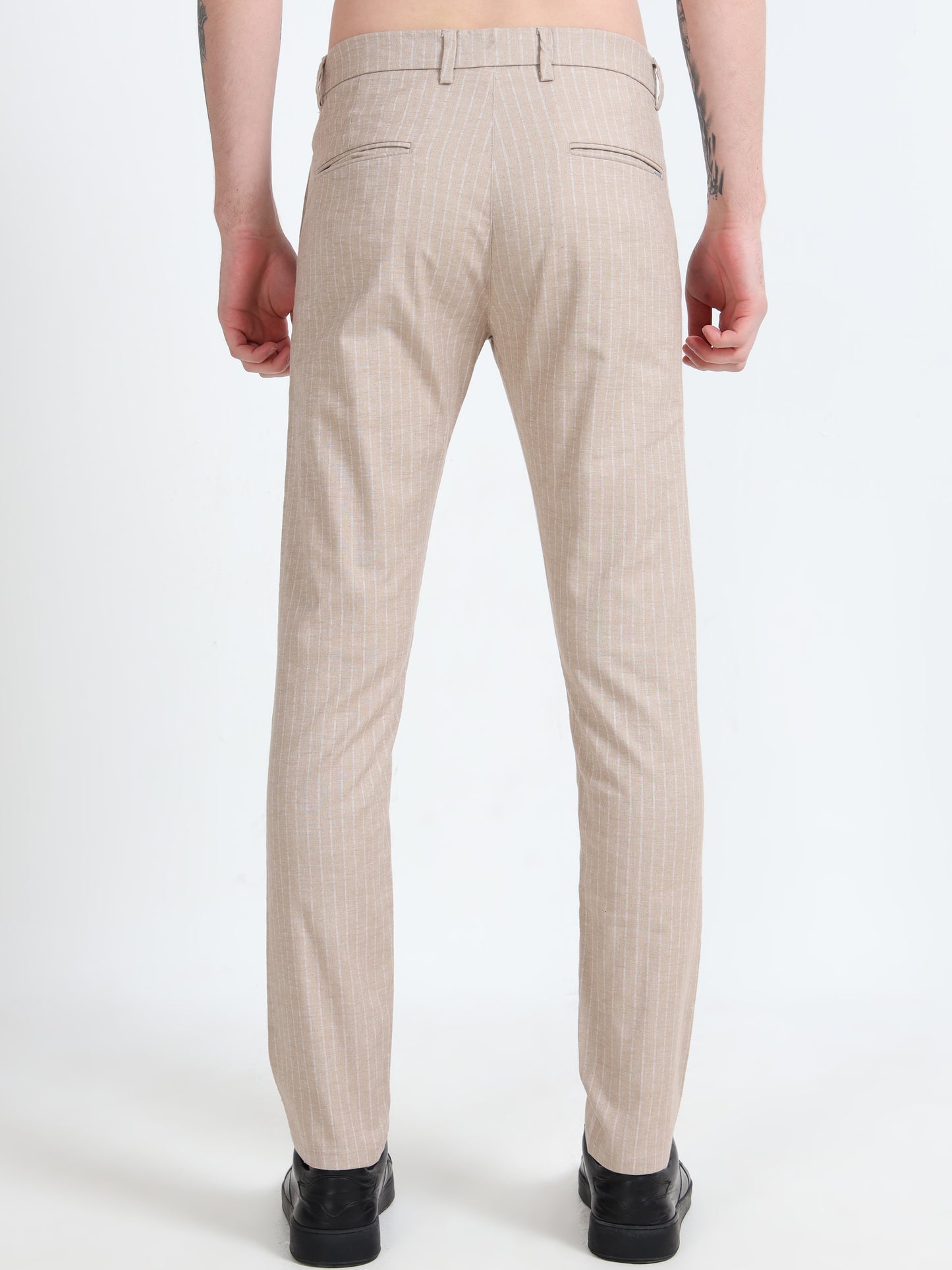 Mens Khaki Dobby Printed Casual Trouser