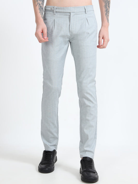 Mens Light Grey Printed Casual Trouser
