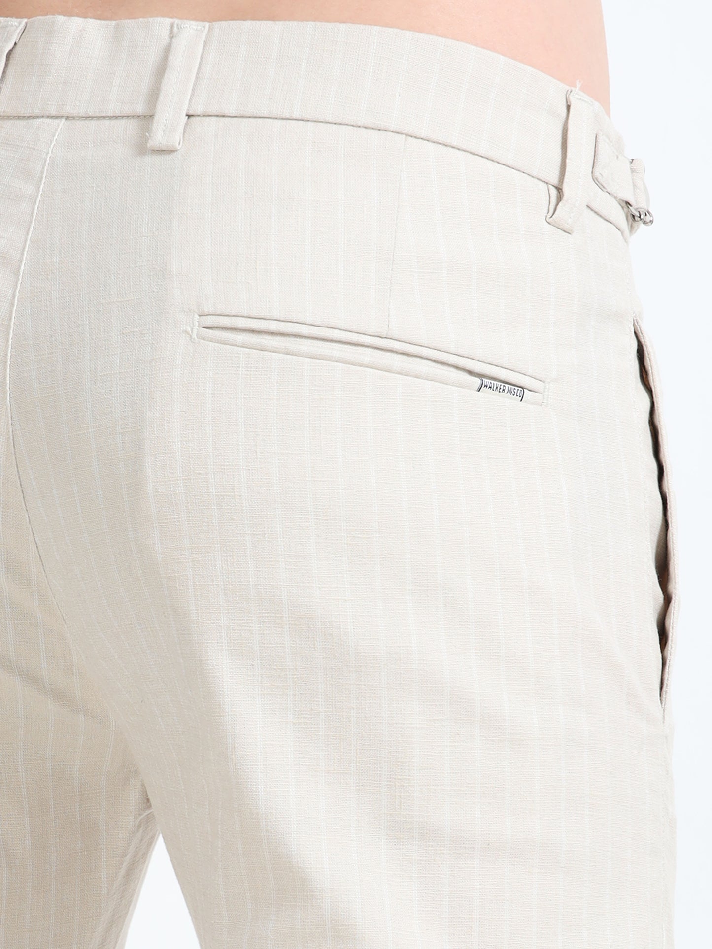 Men Cream Lycra Plain Casual Trouser