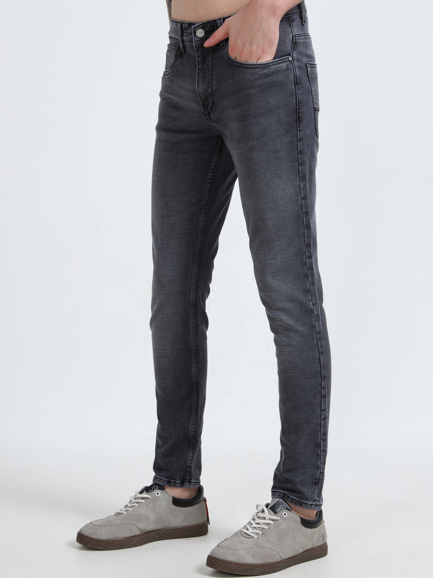 Heavy Fade Black Mid Rise Ankle Fit Denim