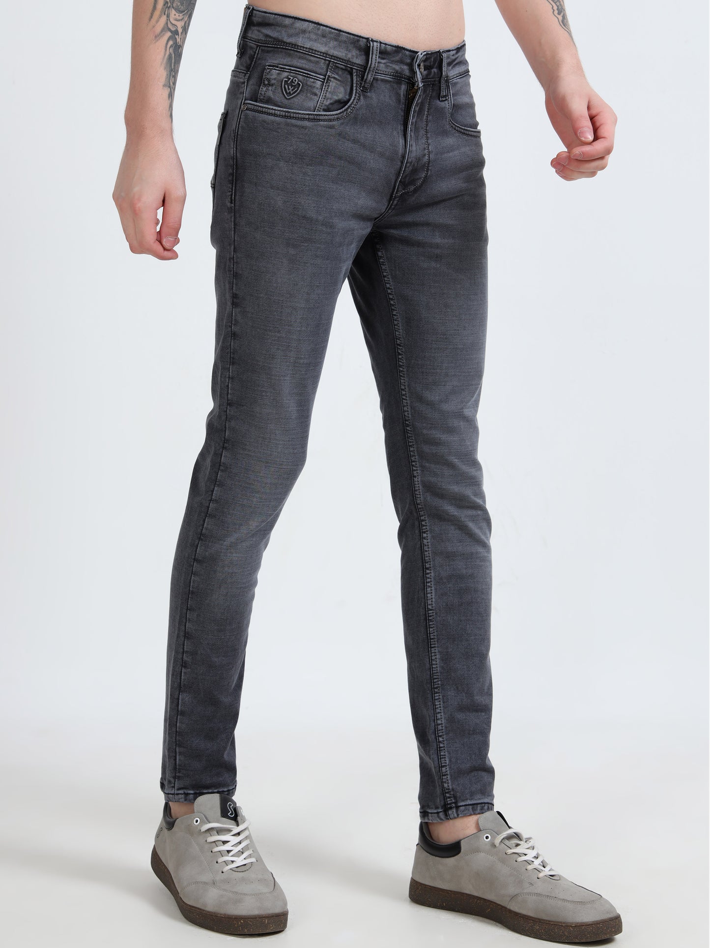 Heavy Fade Black Mid Rise Ankle Fit Denim