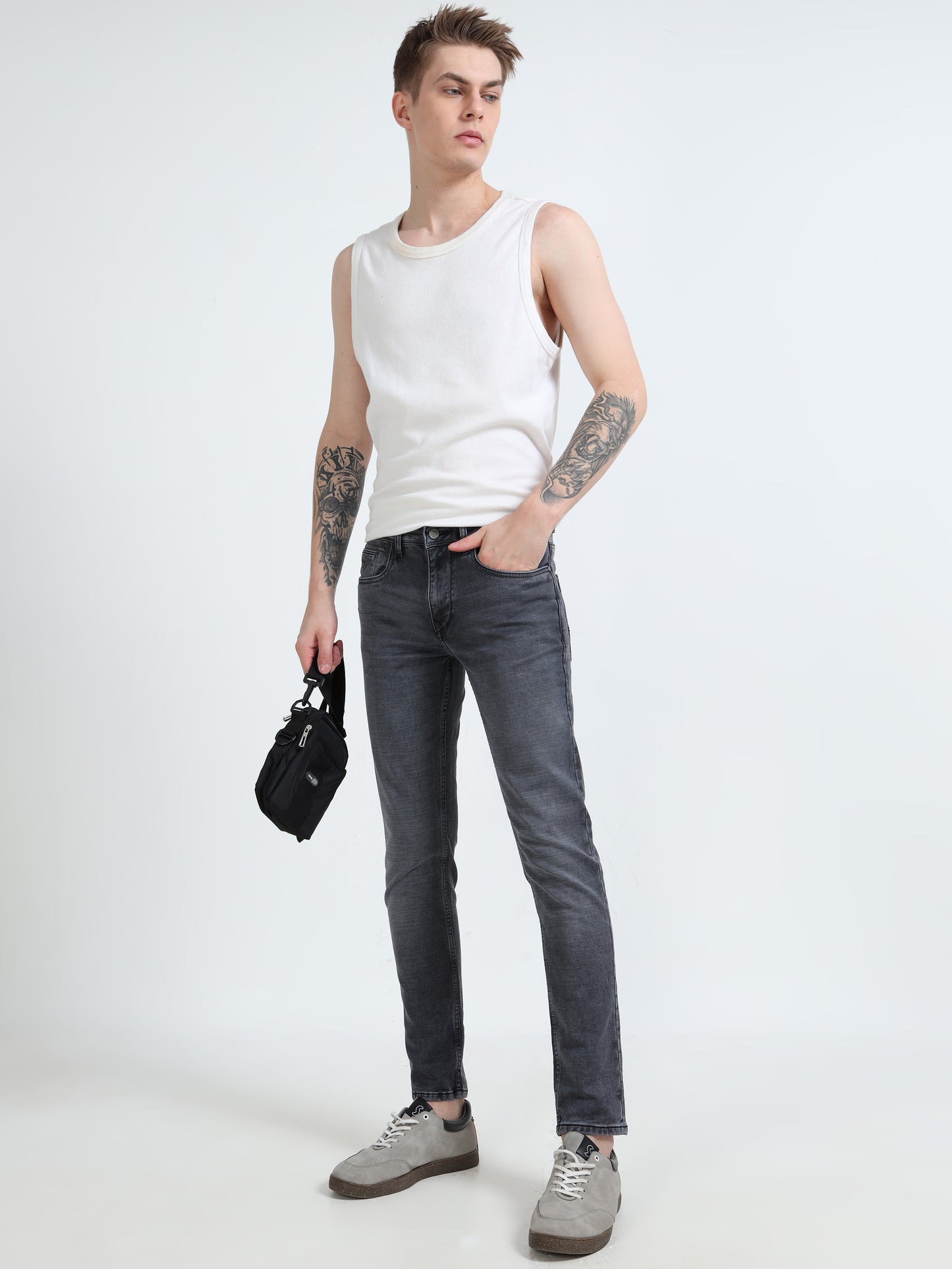 Heavy Fade Black Mid Rise Ankle Fit Denim