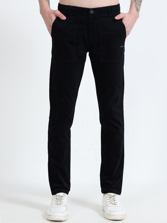 Men Black Printed Ankle Fit Casual Trousers