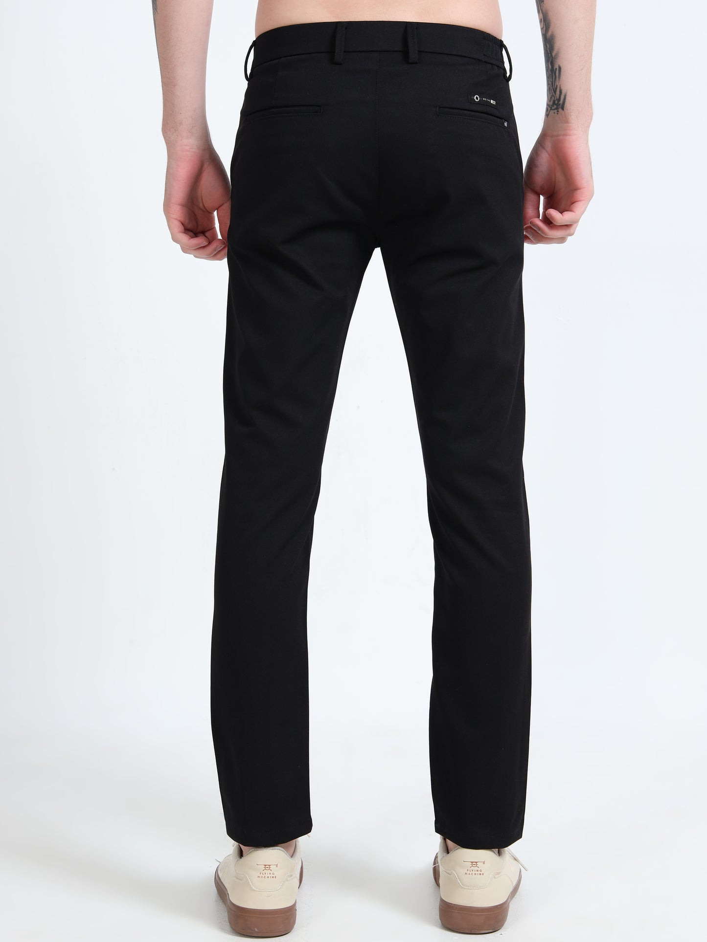 Mens Black Printed Lycra Casual Trouser