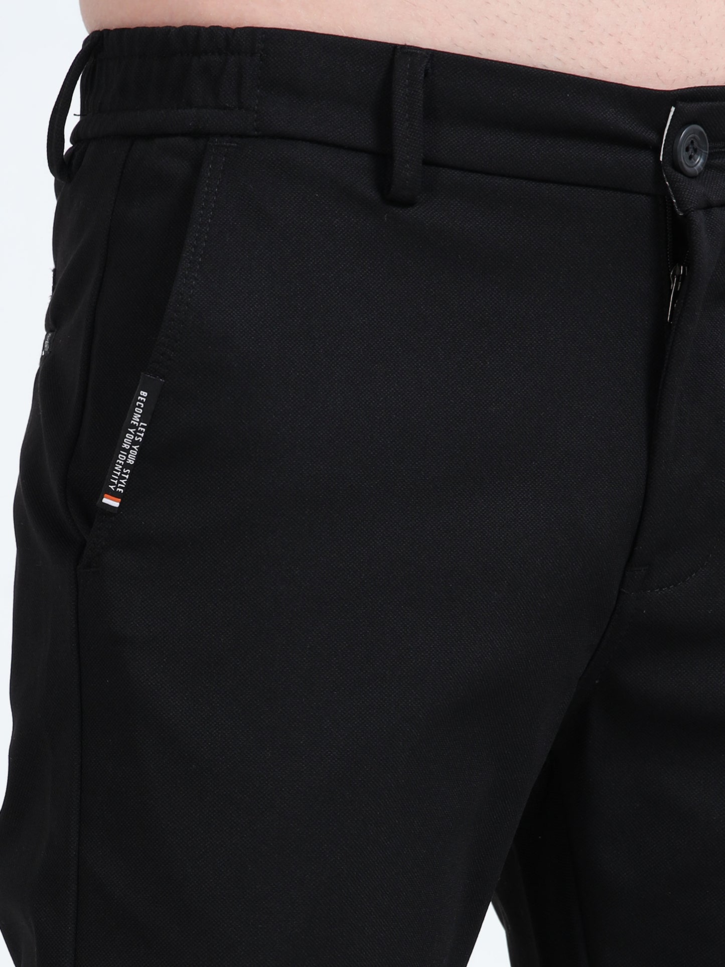 Mens Black Printed Lycra Casual Trouser
