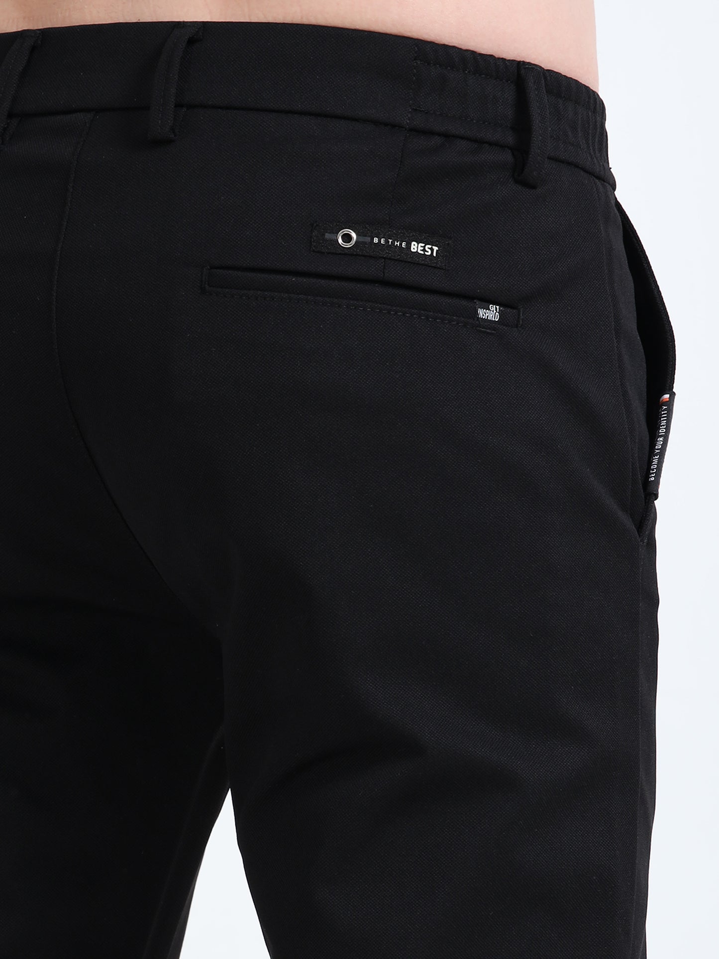 Mens Black Printed Lycra Casual Trouser