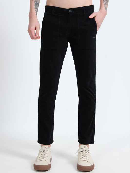 Mens Black Printed Casual Trousers
