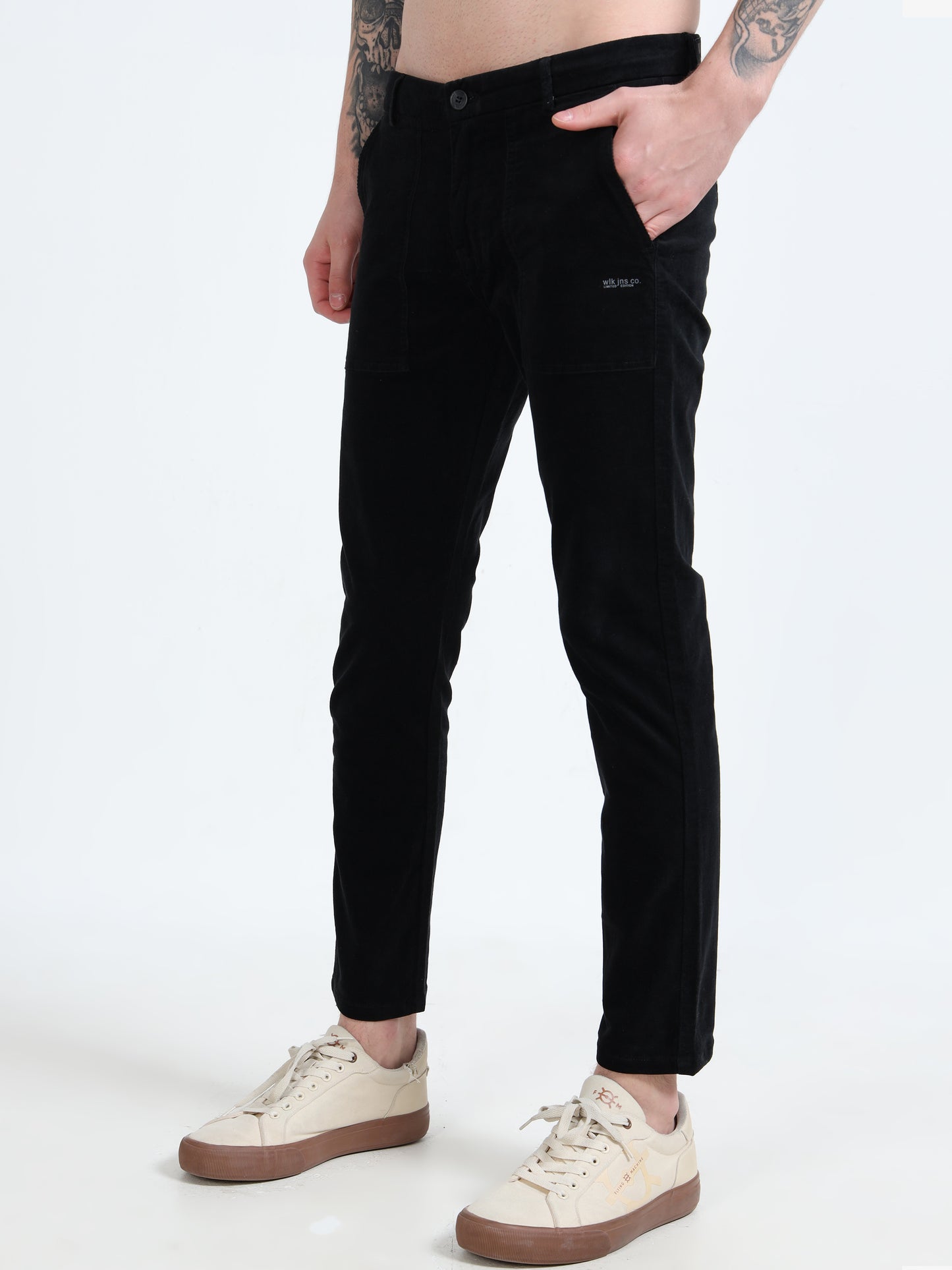 Mens Black Printed Casual Trousers