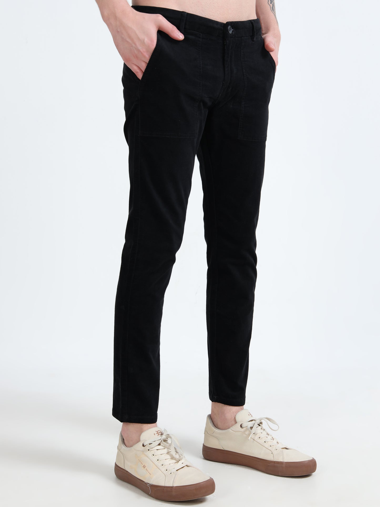 Mens Black Printed Casual Trousers