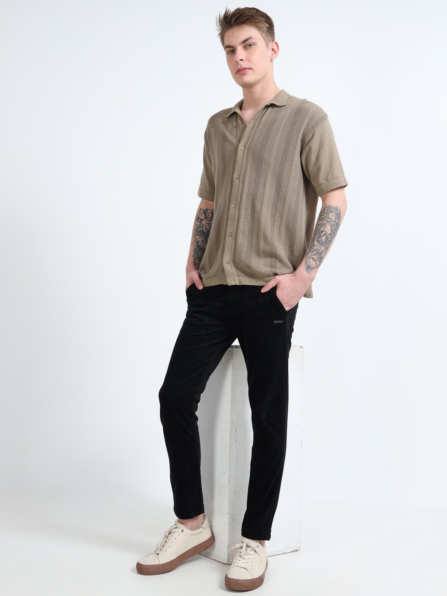 Mens Black Printed Casual Trousers